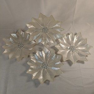 Princess House Holiday Poinsettia Dessert Plates #828 Set of 4 In White Cream